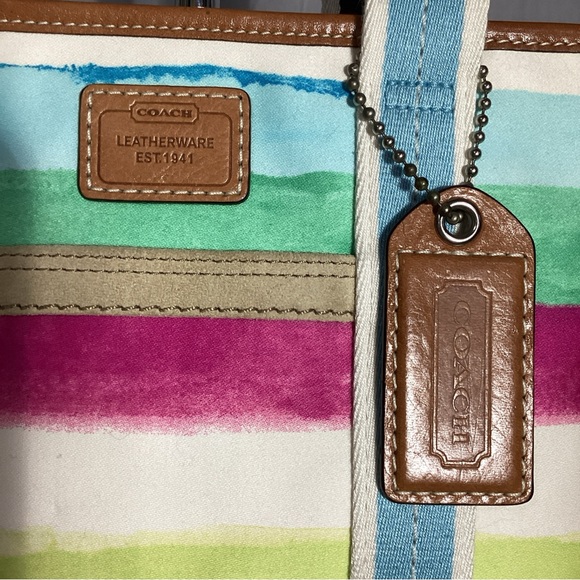 Coach Hamptons Watercolor Pastel Striped Satchel Tote Bag - Picture 2 of 11